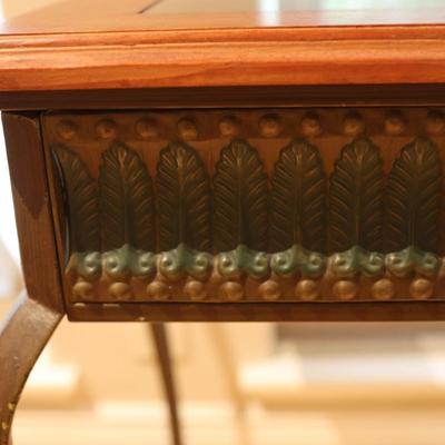 Glass-Top Console Table with Wood Frame and Metal Legs