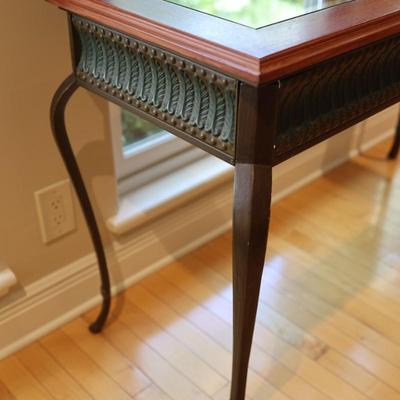 Glass-Top Console Table with Wood Frame and Metal Legs