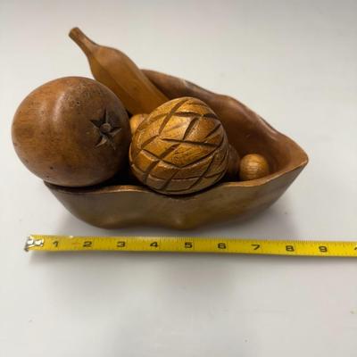 Vintage MONKEY POD LEAF, Wood Leaf Fruit Bowl W/ Fruit