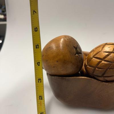 Vintage MONKEY POD LEAF, Wood Leaf Fruit Bowl W/ Fruit