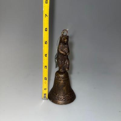 Hand Bell Brass Dancing Bear w Oak Leaf Trim 6 inches 359