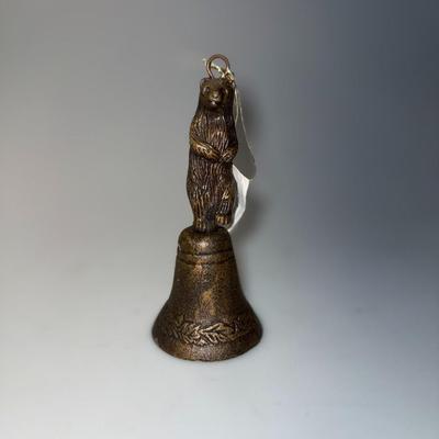 Hand Bell Brass Dancing Bear w Oak Leaf Trim 6 inches 359