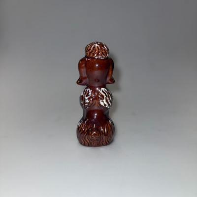 Vintage Redware Pottery Standard Poodle Green Rhinestone Eyes Kitschy Brown VGC