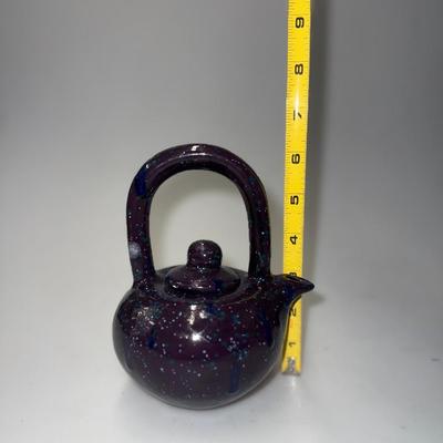 Vintage Tea Pot purple with blue and green and white speckles