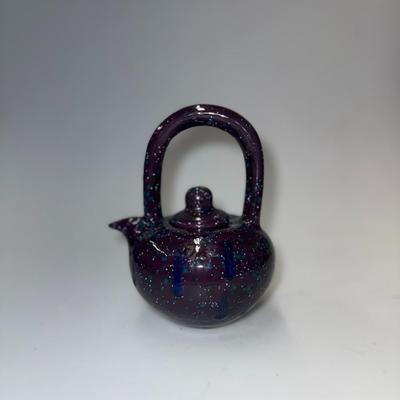 Vintage Tea Pot purple with blue and green and white speckles