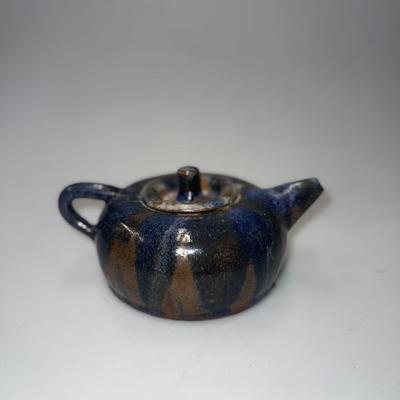 Vintage  Pottery Tea Pot Blue and brown