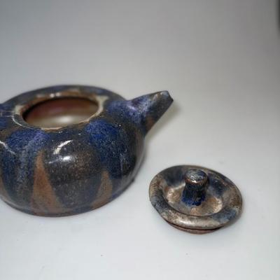 Vintage  Pottery Tea Pot Blue and brown