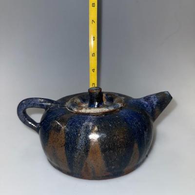 Vintage  Pottery Tea Pot Blue and brown