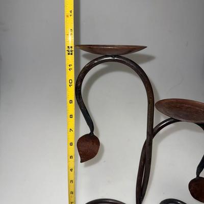 Wrought Iron Rustic Double Candle Holder Leaf