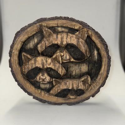 Vintage 3 Raccoon Face Plaque 