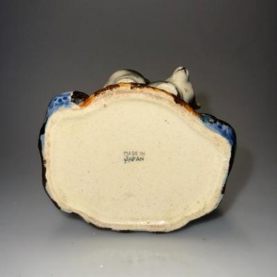 VINTAGE FOX AND TREE STUMP VASE PLANTER MID CENTURY MARKED JAPAN 3.5" TALL