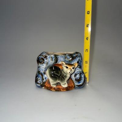 VINTAGE FOX AND TREE STUMP VASE PLANTER MID CENTURY MARKED JAPAN 3.5" TALL