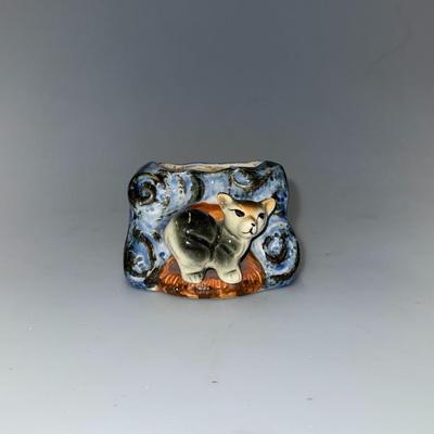 VINTAGE FOX AND TREE STUMP VASE PLANTER MID CENTURY MARKED JAPAN 3.5" TALL