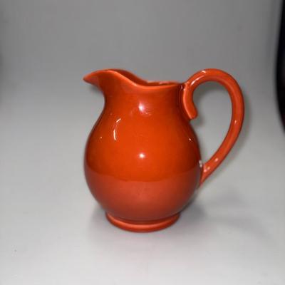Ceramic Pitcher w/ Gloss Orage Glaze outside mini 8"