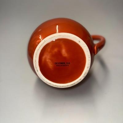 Ceramic Pitcher w/ Gloss Orage Glaze outside mini 8"