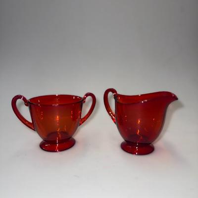 Red Cherry Sugar and Cream Bowl