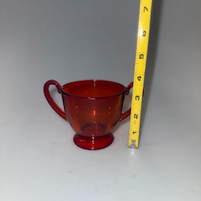 Red Cherry Sugar and Cream Bowl