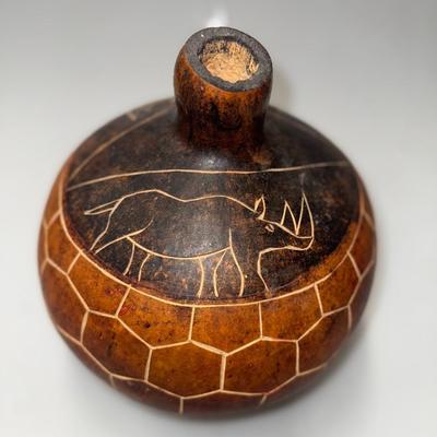 Late 20th Century African Large Gourd Hand Cared.