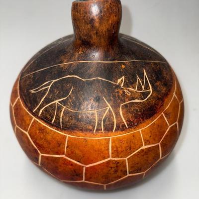 Late 20th Century African Large Gourd Hand Cared.