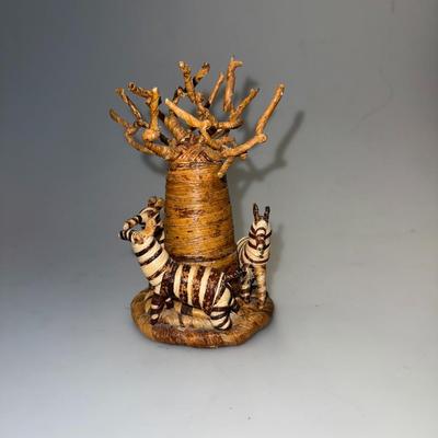 Banana Fiber Baobab Tree Sculpture with Zebras