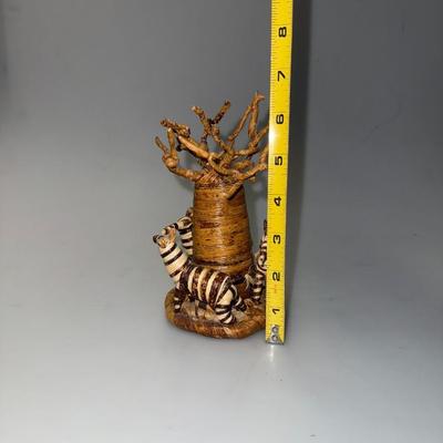 Banana Fiber Baobab Tree Sculpture with Zebras