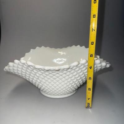Vintage Westmoreland English Hobnail Milk Glass Oval Bowl, Diamond Point Pattern