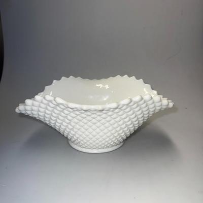 Vintage Westmoreland English Hobnail Milk Glass Oval Bowl, Diamond Point Pattern