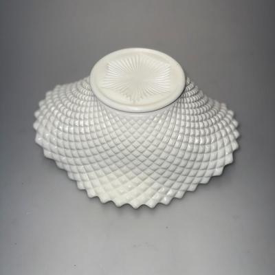 Vintage Westmoreland English Hobnail Milk Glass Oval Bowl, Diamond Point Pattern