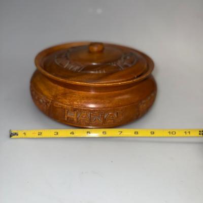 Vintage Carved Wood Hawaii Souvenir Bowl 8" Round