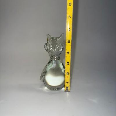VTG HAND BLOWN CRYSTAL GLASS OWL FIGURINE BUBBLE EYES & ROUND WINGS