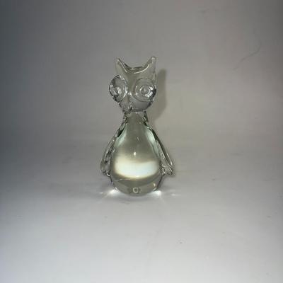 VTG HAND BLOWN CRYSTAL GLASS OWL FIGURINE BUBBLE EYES & ROUND WINGS