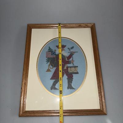 Santa and Drum Cross Stitch in Frame