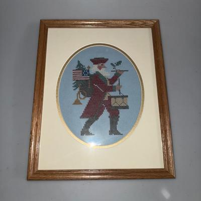 Santa and Drum Cross Stitch in Frame