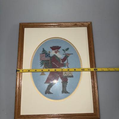 Santa and Drum Cross Stitch in Frame