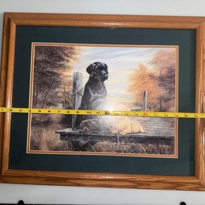 Picture Black Lab and Puppies Vintage Dogs framed in Wood