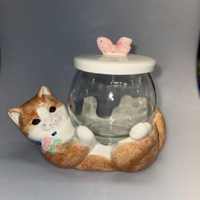 Vintage Treasure Craft Kitty Cat with Fishbowl jar