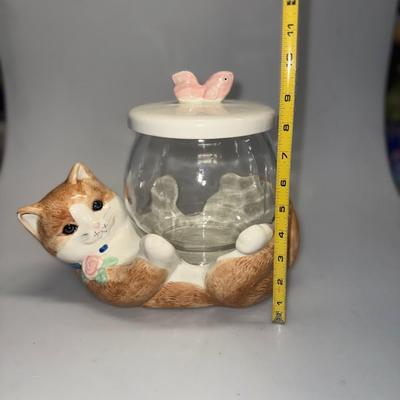 Vintage Treasure Craft Kitty Cat with Fishbowl jar