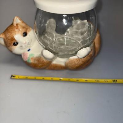 Vintage Treasure Craft Kitty Cat with Fishbowl jar