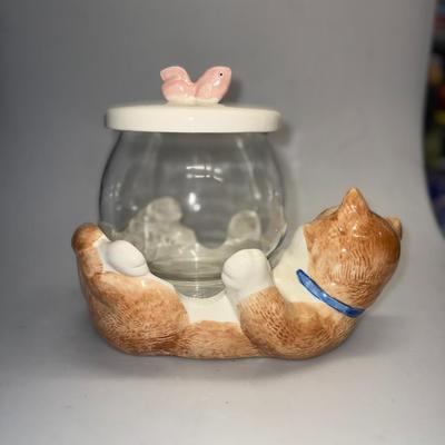 Vintage Treasure Craft Kitty Cat with Fishbowl jar