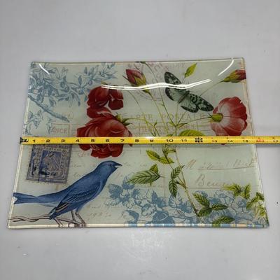 5 Piece Glass Serving Set Butterfly bird pattern