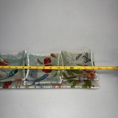 5 Piece Glass Serving Set Butterfly bird pattern