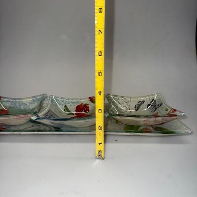 5 Piece Glass Serving Set Butterfly bird pattern