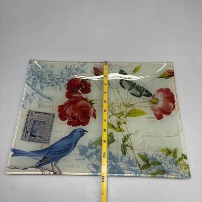 5 Piece Glass Serving Set Butterfly bird pattern
