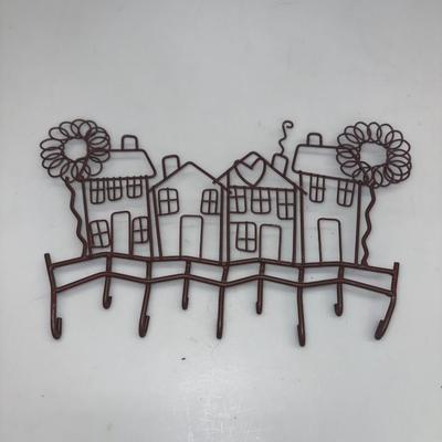 Rustic Metal Key Holder Rack Hanger Houses Trees Family Home Love 16.5x9.5