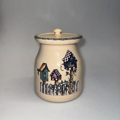 Set of 3 Birdhouse Crock Stoneware Cookie Jar Canister Planter USA