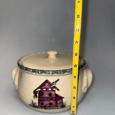 Set of 3 Birdhouse Crock Stoneware Cookie Jar Canister Planter USA