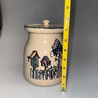 Set of 3 Birdhouse Crock Stoneware Cookie Jar Canister Planter USA