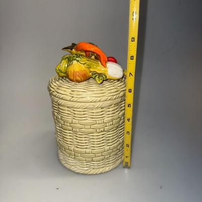 3 VTG Lefton George Imports Ceramic Kitchen Canisters w/ Veg Lids Japan