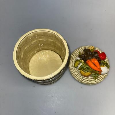 3 VTG Lefton George Imports Ceramic Kitchen Canisters w/ Veg Lids Japan