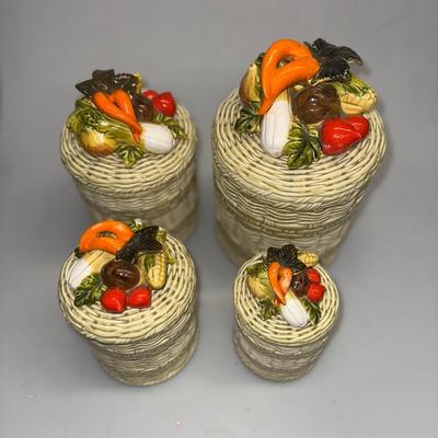 3 VTG Lefton George Imports Ceramic Kitchen Canisters w/ Veg Lids Japan